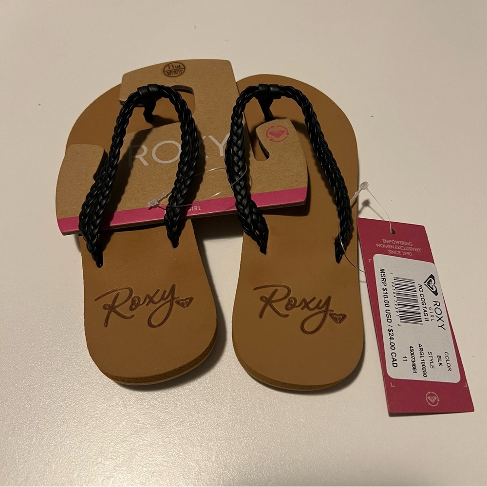 Roxy Girl’s Brown Flip Flops with Black Braided Straps